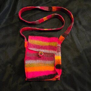 Fair Trade Nepalese Felted Wool Bag, Stripes of Red, Orange, Magenta